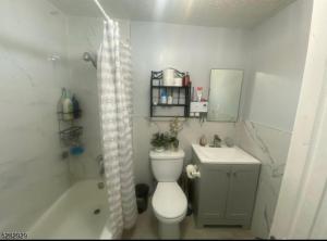 a bathroom with a toilet and a sink and a shower at Spacious Private Room with Private Bath in Paterson