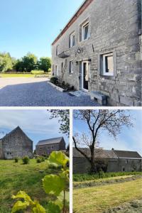 three different pictures of a stone house and a building at Chambre d'hôtes La clef des Champs - LA SOURCE DE NOS RACINES - CORPS DE FERME AU COEUR DU PARC NATUREL DE L'AVESNOIS in Beaufort