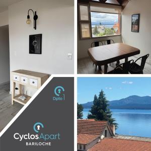 a collage of four pictures of a house with a table and a window at CyclosApart Bariloche in San Carlos de Bariloche +31 photos