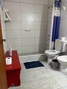 a bathroom with a toilet and a sink at La Matera de Hugo in Lobos +11 photos