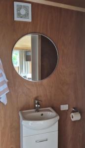 a bathroom with a sink and a mirror at Tide and Tranquility - Guest Studio in Snells Beach +15 photos