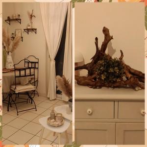 two pictures of a room with a dresser and a chair at Le Roly's in Saint-Saturnin-lès-Avignon
