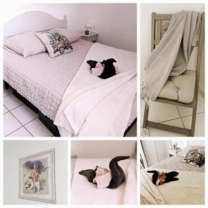 a collage of four pictures of a bed at Le Roly's in Saint-Saturnin-lès-Avignon