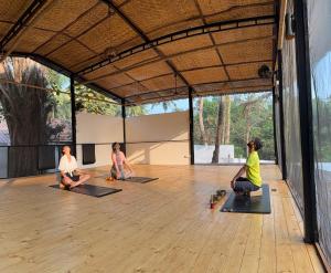 a group of people sitting in a yoga class at Luma in Palolem