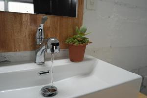a sink with a faucet and a potted plant on it at Retreat Ginoza in Ginoza +35 photos
