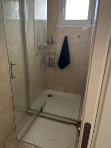 a bathroom with a shower with a toilet and a window at Grande chambre avec Salle de Bains Privative in Lausanne