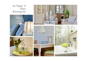 a collage of different pictures of a living room at Ferienwohnungen Bosbuell Huus in Bosbüll