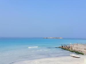 a beach with a boat in the water at On the Beach Villa Apartment in Alexandria