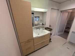 a bathroom with a sink and a mirror at Stay923 in Asahikawa +46 photos