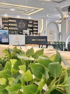 a store with a green plant in the foreground at Herat Star Hotel in Herāt