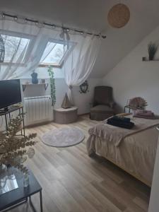 a bedroom with a bed and a tv in it at Chez Vallye in Maxent