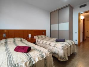 a bedroom with two beds and a mirror at Apartamentos La Aubaga in Valderrobres
