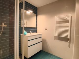 a bathroom with a sink and a shower at Apartamentos La Aubaga in Valderrobres