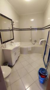 a bathroom with a sink and a tub and a toilet at Batthyány Villapark in Zalacsány