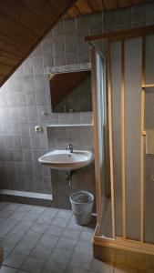 a bathroom with a sink and a bucket at PensionSchilling in Grasbrunn +17 photos