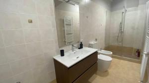 a bathroom with a sink and a toilet and a shower at Appartamento indipendente apt 4 in Piadena