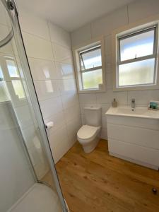 a bathroom with a toilet and a sink at Paraparaumu Motel in Paraparaumu +2 photos