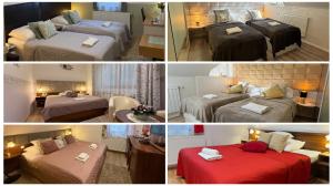 a collage of four pictures of a hotel room at Le Rose Suites & Park Hotel in Budapest +135 photos