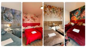 four pictures of a room with three beds at Le Rose Suites & Park Hotel in Budapest