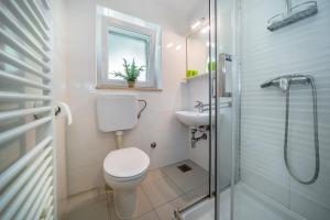 a bathroom with a toilet and a sink and a shower at Double Rooms Jasna with Sea View in Baška