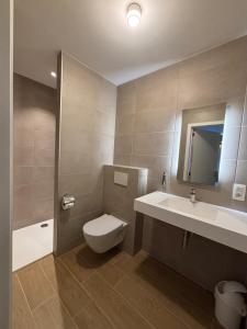 a bathroom with a toilet and a sink at Le Bovary Hotel Riad in Héron