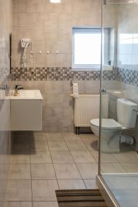 a bathroom with a toilet and a sink and a shower at Noclegi GCK Biała in Biała
