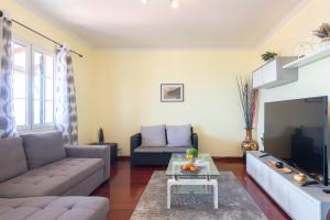 a living room with a couch and a tv at Villa Lobos Flat 1 in Câmara de Lobos