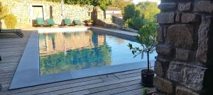a swimming pool next to a house with a potted plant at MAS Estrela Chambre Lo Nis in Bessèges +10 photos