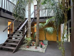 a staircase in a building with palm trees and plants at Balconada Rooms in La Paloma