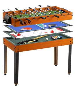 a wooden snooker table with four games at Dom wakacyjny z sauną i ogrodem na wyłączność in Drawno