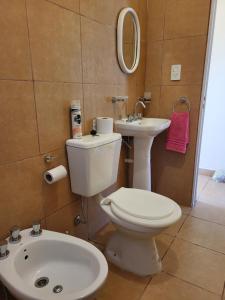 a bathroom with a toilet and a sink at Chacra MARIANA in Gualeguay +10 photos