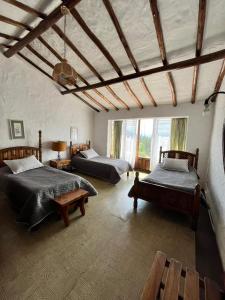 a large bedroom with two beds and a large window at Hotel Puntalarga PGB in Nobsa