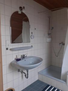 a bathroom with a sink and a mirror at Gästewohnung in Parkstetten bei Straubing in Parkstetten +9 photos