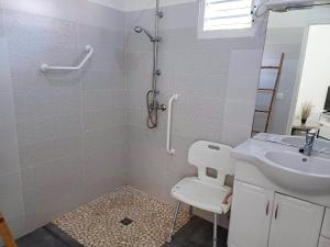 a bathroom with a shower and a toilet and a sink at Flamboyant in Sainte-Anne +16 photos