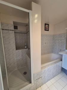 a bathroom with a shower and a bath tub at Maison au calme en Chartreuse in Miribel-les-Échelles +27 photos