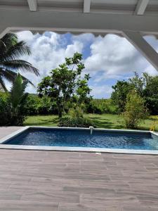 a swimming pool with a view of a garden at Villa de charmes in Capesterre