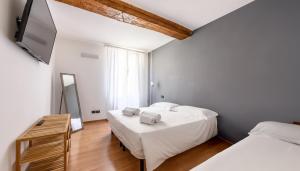 a bedroom with two beds and a flat screen tv at Emilia Studios 5 in Modena