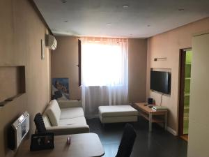 a living room with a couch and a tv at Apartment Dream in Boreti