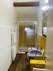 a bathroom with a sink and a shower in it at BORGO VILLA VALENTINI in Scandiano +46 photos