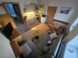 an overhead view of a living room and kitchen at Apartmán U Vaňků in Jáchymov