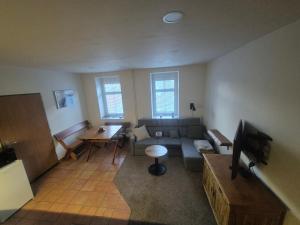 a living room with a couch and a table at Apartmán U Vaňků in Jáchymov
