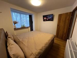 a bedroom with a bed and a window at Apartament Atrium Gara Afi in Arad