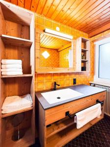 a bathroom with a sink and a mirror at 1210 Apartments Benglerwald in Bach +125 photos