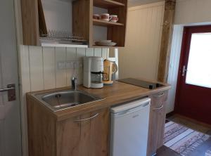 a small kitchen with a sink and a coffee maker at Lohusalu Studio in Lohusalu