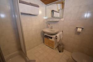 a bathroom with a sink and a toilet and a shower at Landhaus Bichlbach in Bichlbach +41 photos