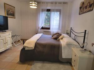a bedroom with a bed and a tv and a window at Appartamento B&B Del Piano in Gualdo Tadino