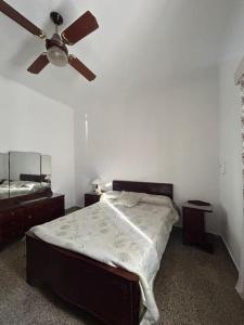 a bedroom with a bed and a ceiling fan at Quinta Estrella in San Pedro