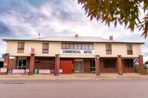 an old building on the corner of a street at Commercial Hotel in Birchip