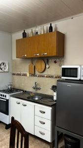 a kitchen with a stove and a microwave at RE2 Alojamientos in Real de San Carlos