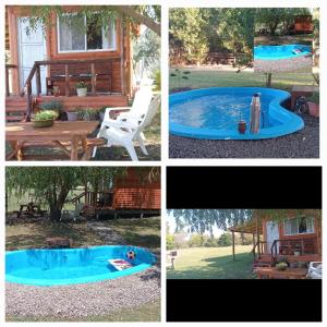 a pool is shown in four different pictures at Cabaña Don Juan in Villa Elisa